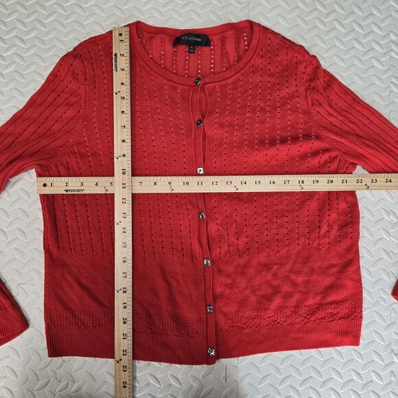 St John Cardigan Sweater Womens XL Red Wool Blend Mixed Knit Designer Luxury - Picture 8 of 11